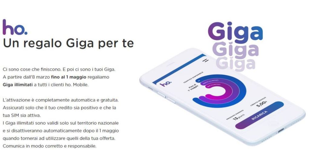 Ho. Mobile, giga gratis (Foto sito ufficiale)