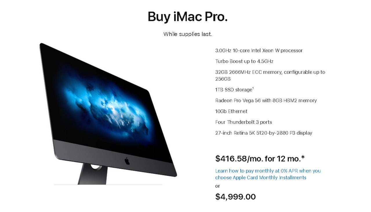 iMac Pro, webstore pic