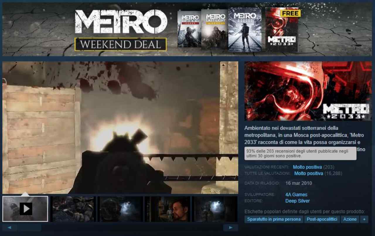 Metro 2033 gratis su Steam (Foto Steam.com)