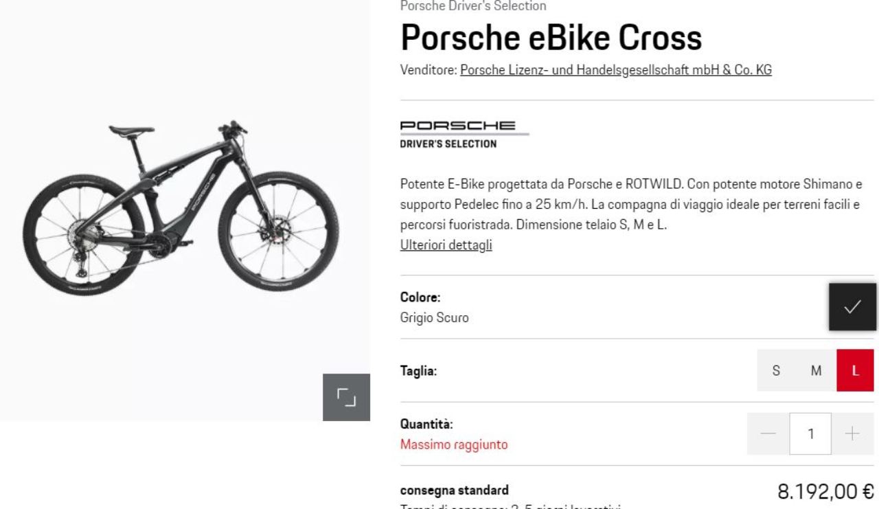 Porsche E-Bike (Screen sito ufficiale)