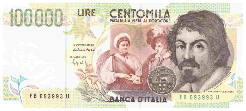 Banconote, le 100mila lire col Caravaggio