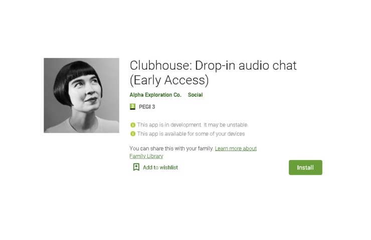 Clubhouse sbarca su Android in tutto il mondo (image from Google Play Store)