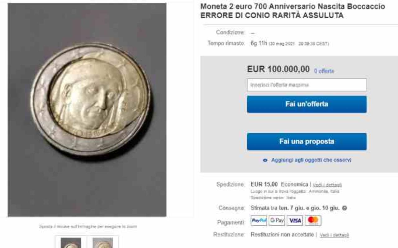 Moneta da due euro Boccaccio (Foto Ebay)