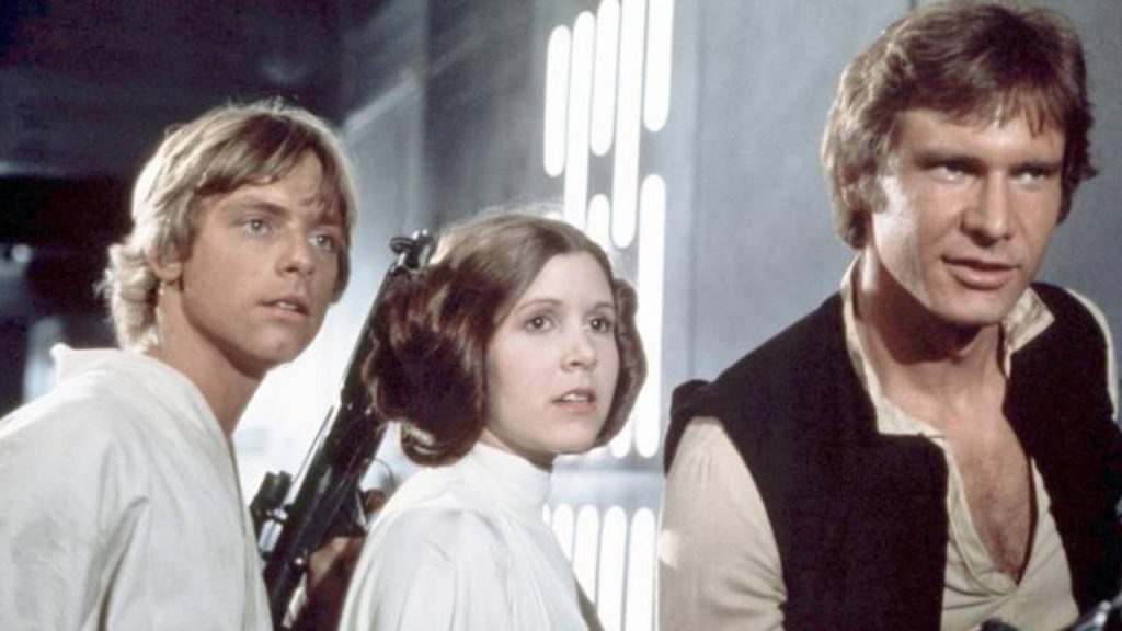 Star wars day, Icone. Da sinistra Luke Skywalker, la Principessa Leia e Han Solo