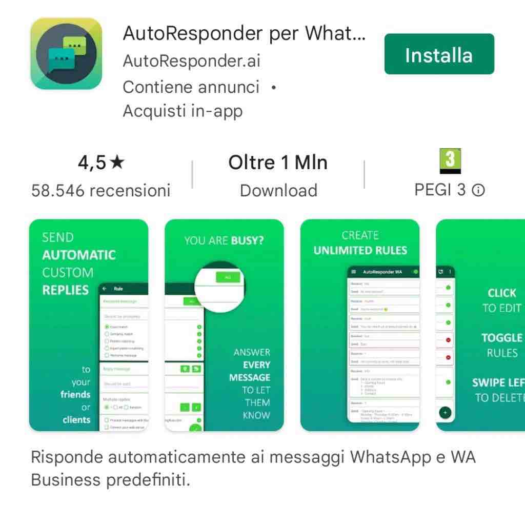 AutoResponder su WhatsApp è presente su Play Store di Google - 30122021 www.computermagazine.it