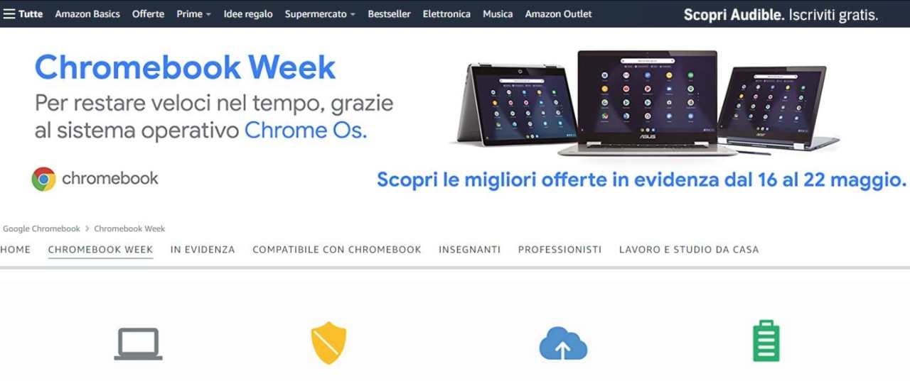 Chromebook Week Amazon, offerte pazzesche su portatili e notebook: si parte da 179 euro